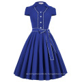 Belle Poque Retro Vintage Cap Hülle V-Ausschnitt High Stretchy Blau Kurz 50s 60er Jahre Vintage Kleid BP000167-4